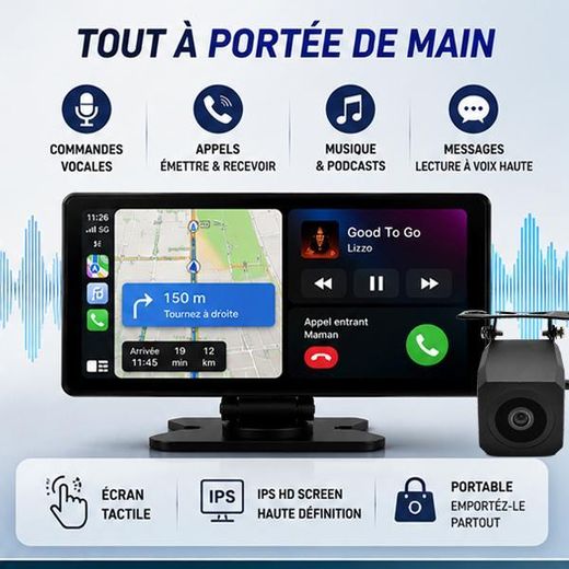 Generic Écran Portable 10 CarPlay Android Auto Caméra de Recul, WiFi 2.4G/5G et Commande Vocale - image 3