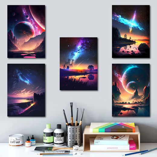 Generic Galaxy, Space, Universe, Twilight, Colorful Vibrant Wall Art, Collection 5, 12 Poster A5 - image 2