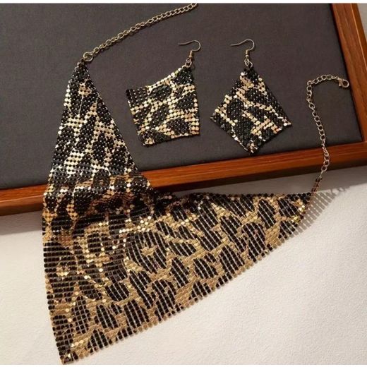 Generic Ensemble Collier Large Léopard & Boucles d’Oreilles – Bijoux Femme Élégants Style Luxe – Parure Métallique Scintillante - image 4