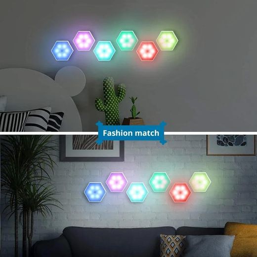 Generic RGB Smart Hexagonal Wall Lamp Color changing Ambient Night Light DIY Shape Music Rhythm APP For Game Room Bedroom Intelligent - image 2