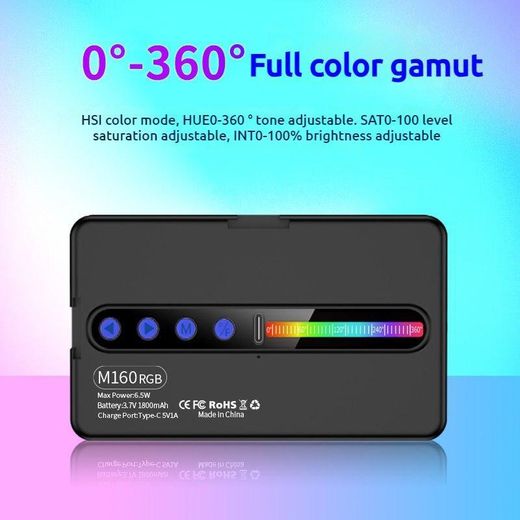 Generic Mini Lampe vidéo Selfie Light LED RGB Lumière vidéo LED pour appareil photo RGB, lampe de remplissage, éclairage de photographie portable, 2700K-6500K, appareil photo, Batterie intégrée Longue durée de vie Mini lampe de poche portable carrée M160 RGB - image 2