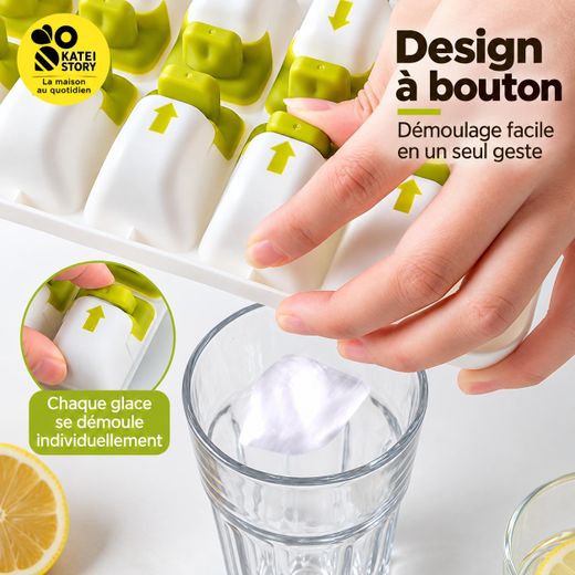KATEI STORY Bac à Glaçons 14 Compartiments avec Couvercle – Moule à Glaçons Démoulage Facile par Pression – Bac à Glace pour Congélateur - image 4