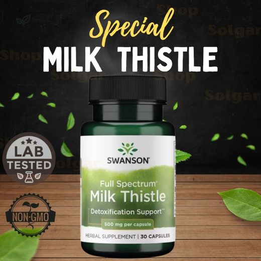Swanson Milk Thistle Extract 500 mg, Silymarin,Soutient la fonction hépatique,30 Capsules