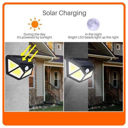 Generic SOLAIRE  100 LED à quatre Faces, 3 Modes, Avec capteur de mouvement à 120 degrés, étanches
