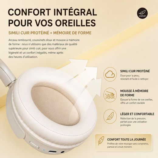 wekome M11 Casque Bluetooth 5.3 Sans Fil Noir – ANC, Son Hi-Fi, Haut-Parleurs 40 mm, Longue Autonomie, USB-C - image 2
