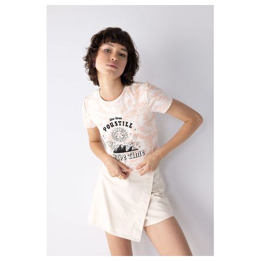 Defacto T-shirt en tricot ajusté à manches courtes pour femme - Orange. - image 3