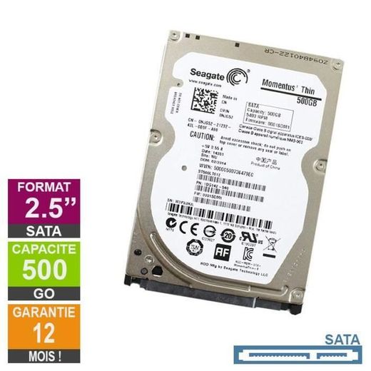 SEAGATE Disque Dur HDD 500 Go/Gb Slim pour pc portable SATA 2.5 " Seagate 7200 RPM