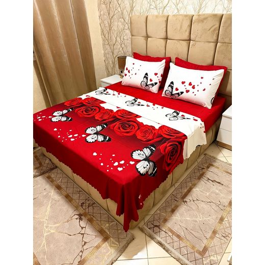Ensemble 6 pièces, draps housse 200x160x25 cm, drap plat 240x200 cm et 4 taies d'oreiller 70x50 cm