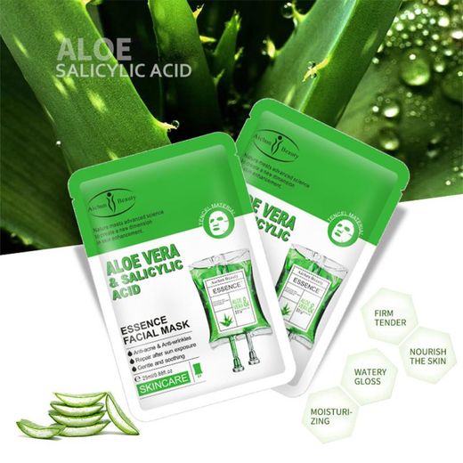 Aichun Beauty 2- قناع الألوة فيرا وحمض الساليسيليك ,تسليم سريع, ترطيب وتهدئة, مضاد للشيخوخة ومضاد لحب الشباب, بعد إصلاح بشرة الشمس, التبييض والتحكم في المسام, مناسب للارتداء