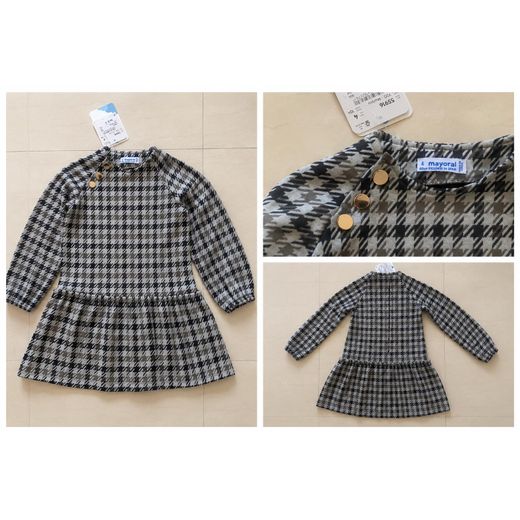 Mayoral Robe Fille Motif Pied-de-Poule Gris et Noir Manches Longues 4 Ans - image 3