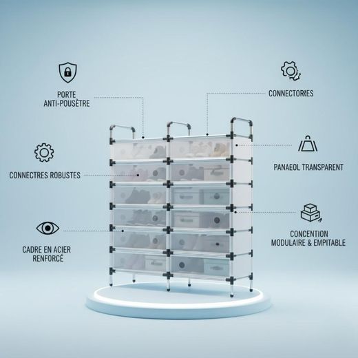 Generic Armoire à Chaussures Modulaire – Rangement Transparent avec Portes Anti-Poussière (H124 x L82 x P27 cm) - image 3