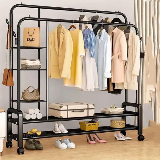 Generic Porte-Vêtements Double Tringle Grand Format, Penderie avec Étagères de Rangement, Porte-Manteaux sur Roulettes, Organisateur Chambre