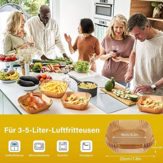 Generic Papier Cuisson Air Fryer, 100 Pièces 16cm, Papier Sulfurisé pour Air Fryer Antiadhésif Imperméable Papier Friteuse à Air Carré pour 3-8L Air Fryer Micro-Ondes. - image 3