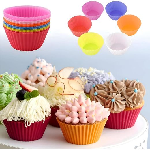 Generic Lot de 12 moules Silicone à gâteaux, Moule à 12 Muffins, antiadhésif, Tasses de Muffins Réutilisables - image 2