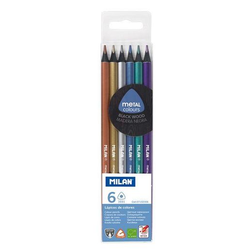 Metal Boîte 6 crayons de couleur métallisés triangulaires