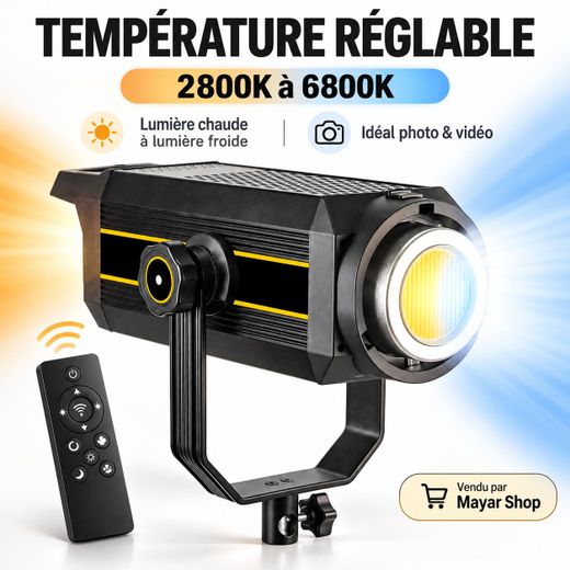 Generic Projecteur LED COB Studio 800W, Éclairage Professionnel Photo et Vidéo, Bi-Color 2800K-6800K, CRI 96, 9 Effets FX, Luminosité Réglable 10-100%, Télécommande Sans Fil, Écran LCD, Monture pour Réflecteur