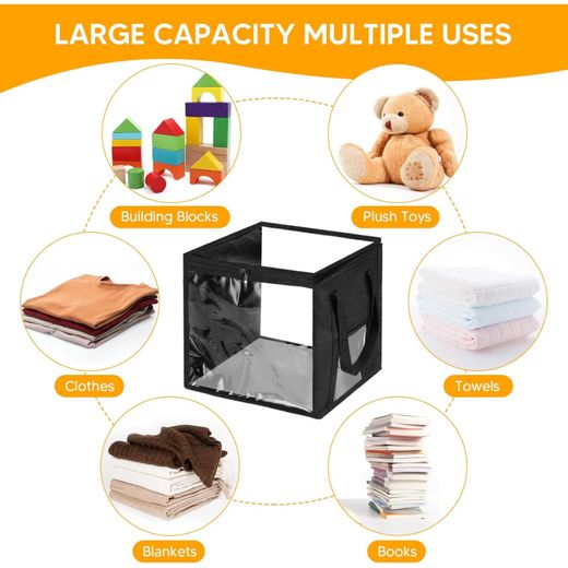 Generic Lot de 4 grands bacs de rangement pour jouets de 30,5 cm, sacs transparents à fermeture éclair avec poignées, cube de rangements pliable pour blocs de construction, jouets, vêtements, serviettes, salle de jeux pour enfants - image 4