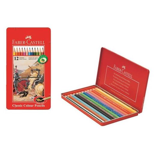 Faber Castell Boite Métallique 12 Crayons En Bois hexagonaux Classiques,Couleurs vives,Assorti