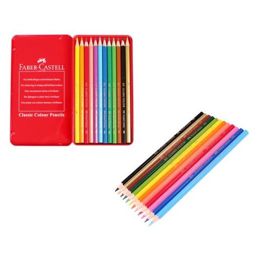 Faber Castell Boite Métallique 12 Crayons En Bois hexagonaux Classiques,Couleurs vives,Assorti - image 2