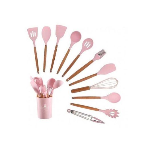 Generic Ustensile de cuisine en silicone & set de 11 piece+support/ROSE - image 3