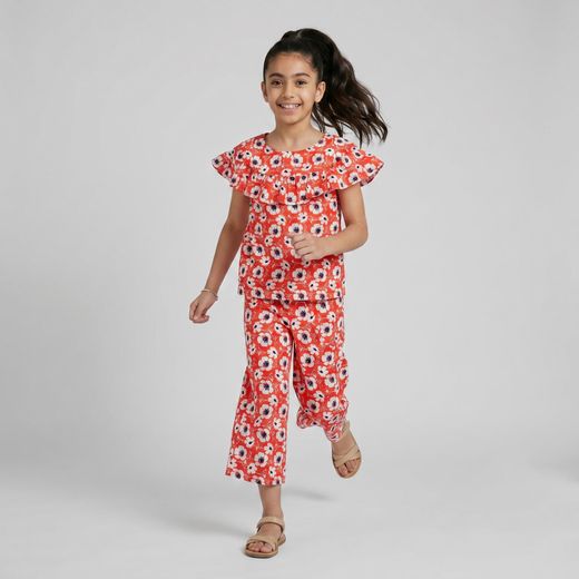 ZARIF Ensemble Fille Fleuri Rouge - image 2