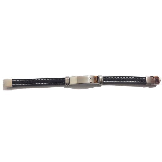 Generic Bracelet En Acier Inoxydable + Cuir Noir - Reglable - image 4