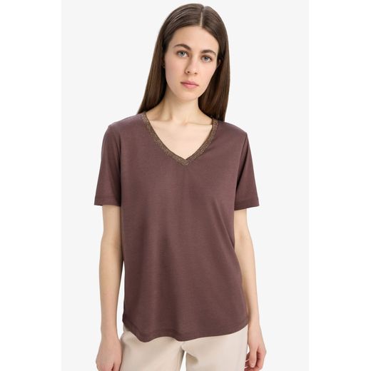 Defacto T-Shirt À Manches Courtes Coupe Régulière Col En V