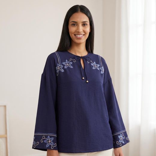 Marwa Top Ramadan Brodé - Dark Blue