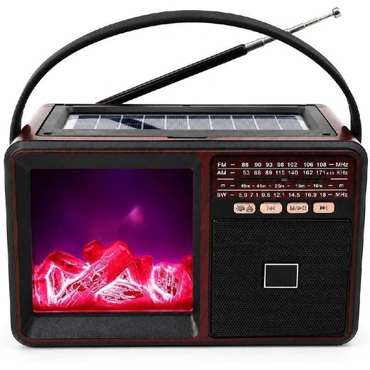 Generic Radio Rétro Solaire Portative avec Éclairage Ambiance Effet Lampe de Sel - Récepteur FM/AM/SW Bluetooth avec Haut-Parleur Intégré et Poignée de Transport - image 3