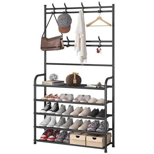 Generic Étagère à chaussures simple, support de rangement combiné multicouche, porte-manteau autoportant avec rangement et crochets, organisateur de rangement pour banc d'entrée de couloir - image 4