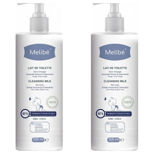 Melibé Lait de Toilette - Nettoyage Doux - Bébé & Enfant - 500 ml - Lot de 2