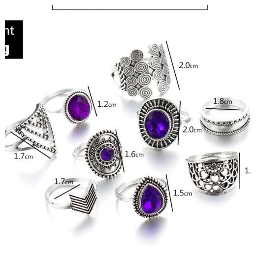 Generic Ensemble de bagues vintage avec pierres précieuses  pour femmes 9pcs - image 2