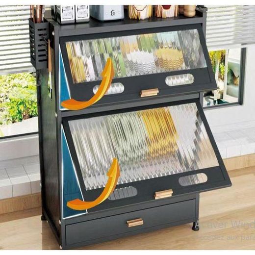 Generic Armoire de rangement cuisine 4 niveaux avec tiroir et porte magnétique – Grande capacité de stockage – Résistante à la rouille – Design moderne pour optimiser l’espace du plan de travail - image 2