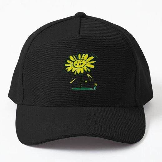 Generic casquette personnalisée Fleur simple pastel dans un motif de croquis jaune vif et vert  casquette noire unique