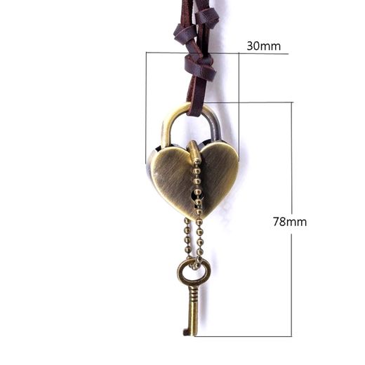 Generic Collier Cuir Marron Reglable Avec Pendentif Serrure En Forme De Coeur Et Clé - image 2