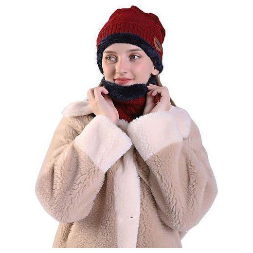 Generic Bonnet hiver doublé polaire, cache-cou chaud, ensemble bonnet écharpe tricoté, chapeau hiver épais unisexe, tour de cou thermique, protection froid intense homme femme enfant - image 2