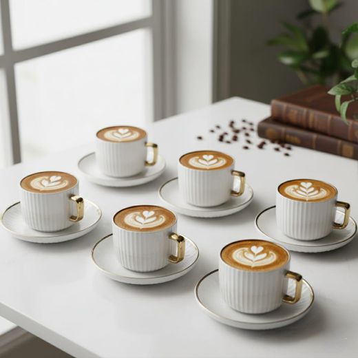 Generic set de 6 grands tasses à café en porcelaine 200 ml avec sous tasse  – Élégance et raffinement intemporel