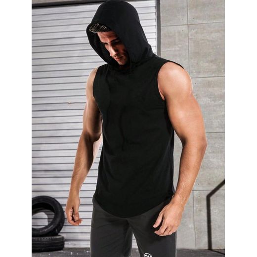 Generic Débardeur à capuche Noir sans manches Light sport fitness pour la salle