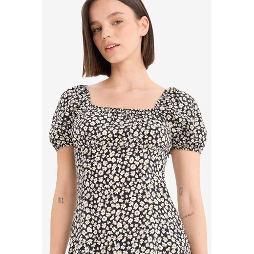 Defacto Mini Robe fleurie à col carré en viscose - image 2