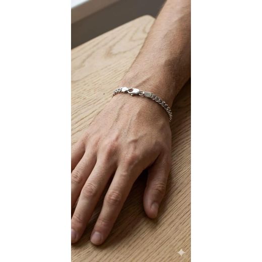 Generic Bracelet en argent sterling 925 à maillons cubains, bracelet minimaliste unisexe, bijou fait main en argent, cadeau idéal au quotidien. - image 4
