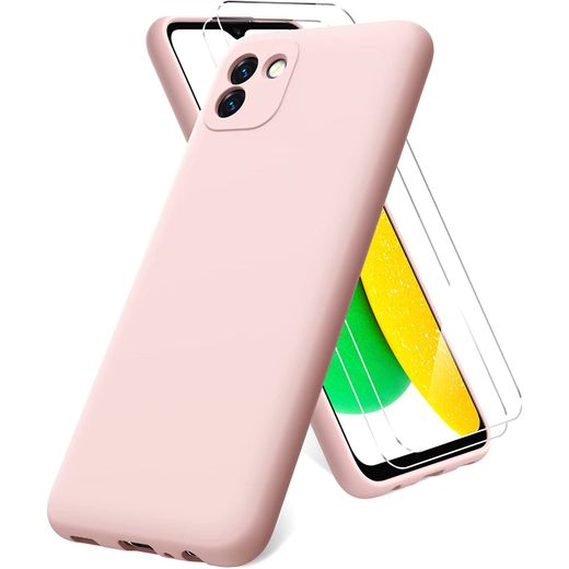 Generic Samsung A03 Pochette Silicone Rose + 1 Verres Trempes Noir