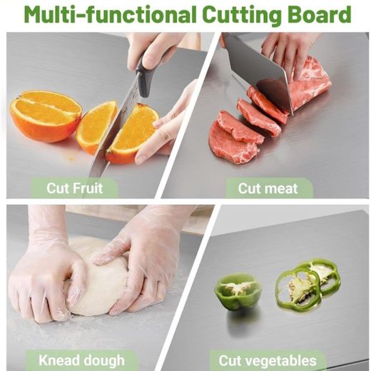 Generic Planche à Découper Inox 50x40 cm – Grand Plan de Travail Multifonction pour Pétrir la Pâte, Découper Viande, Légumes, Fruits & Pain – Planche Cuisine Hygiénique, Antidérapante, Robuste et Facile à Nettoyer – Idéale Maison, Restaurant & Bar - image 2