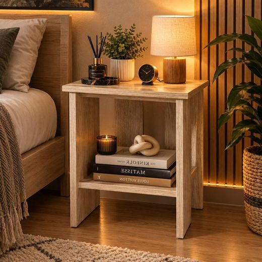 Generic Table d’appoint carrée en bois avec étagère de rangement - image 2