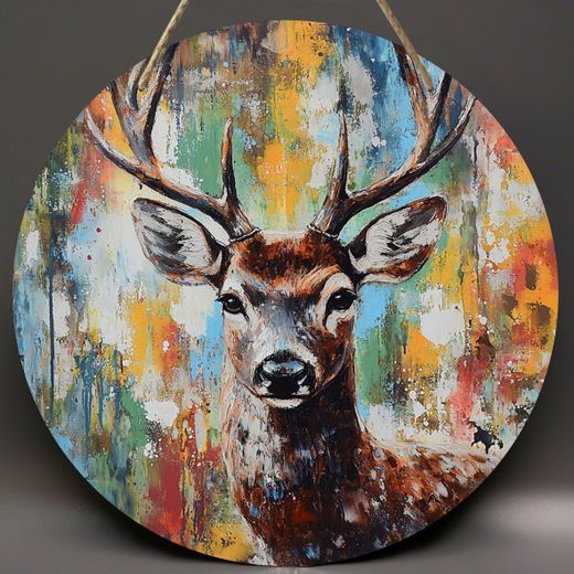 1 panneau en bois rustique de cerf, 20.32x20.32 cm, art mural rond, plaque décorative imprimée 2D pour la maison, le bureau, la cuisine, le bar, le café, le salon, la décoration de fête, cadeau universel de vacances, pas besoin d'électricité