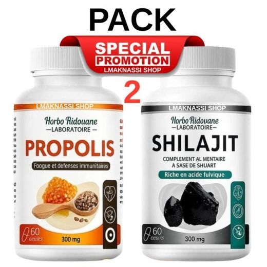 Herbo Ridouane PACK PROMO 2 Compléments Alimentaires : Capsules Pures de PROPOLIS 60 Gélules + Capsules Pures de SHILAJIT 60 Gélules 300 mg
