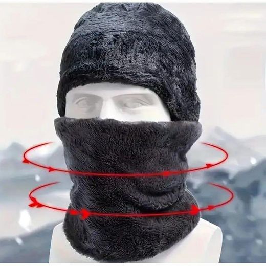 Generic Ensemble 4 pièces pour homme : Bonnet tricoté d'hiver, écharpe et gants doublés polaire avec cache-oreilles intégré – Ensemble chaud confortable homme et femme - image 3