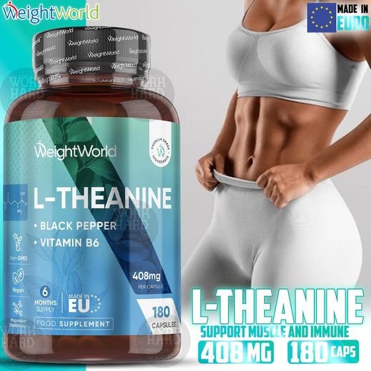 WeightWorld L-Theanine 408mg Lemon, Formule relaxante avec Pepper Noir, Vitamine B6 Camellia Sinensis, Acide Aminé 100% naturelle 180 Capsules