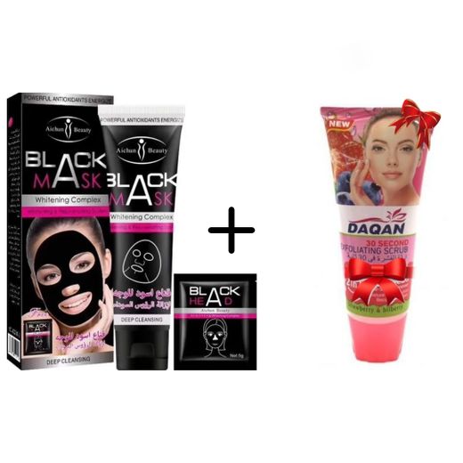 Aichun Beauty قناع تبييض أسود 120 مل + مقشر للبشرة الميتة والرؤوس السوداء 100 مل