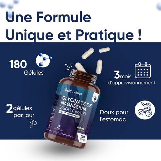 WeightWorld Glycinate de magnésium (Bisglycinate) avec Vitamine B6 180 capsules - image 3
