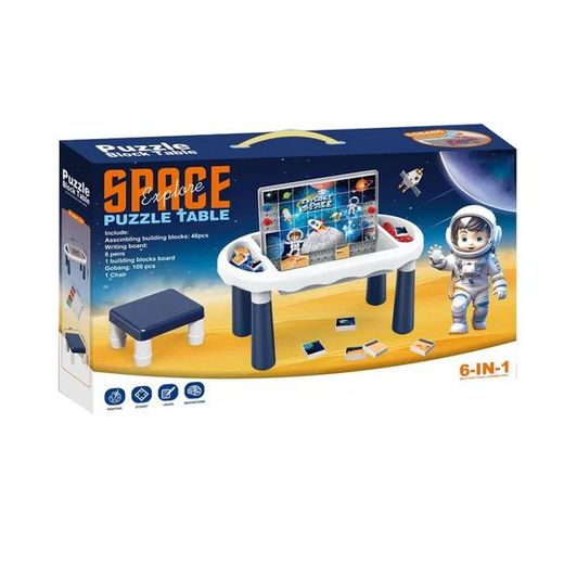 Generic Table d’Activités 2 en 1 avec Blocs de Construction, Tableau à Dessin, Tabouret et Rangements Intégrés pour Enfants